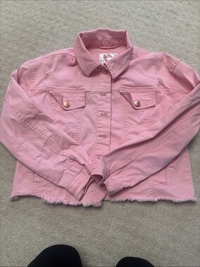 Justice Pink Distressed Cropped Denim Jacket